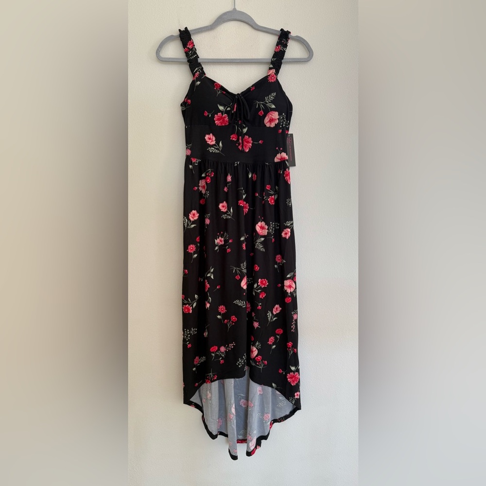 No Boundaries Black Dress with Pink Floral Design